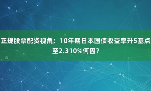 正规股票配资视角:10年期日本国债收益率升5基点至2.310%何因?