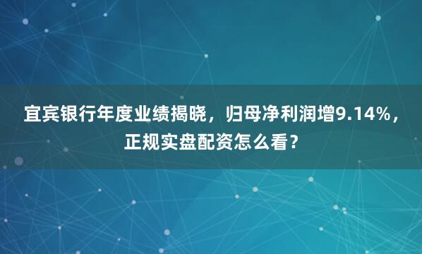 宜宾银行年度业绩揭晓，归母净利润增9.14%，正规实盘配资怎么看？