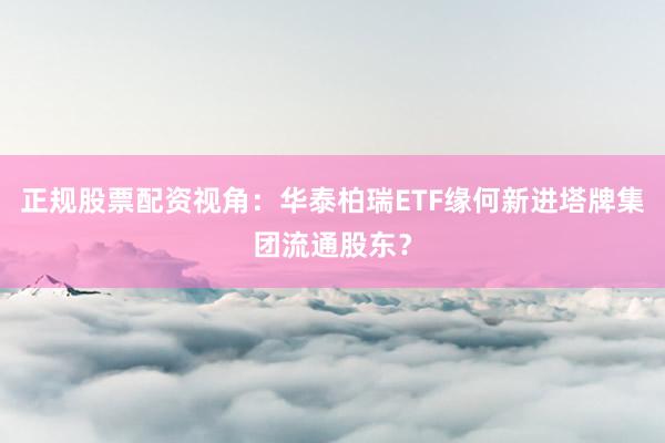 正规股票配资视角：华泰柏瑞ETF缘何新进塔牌集团流通股东？