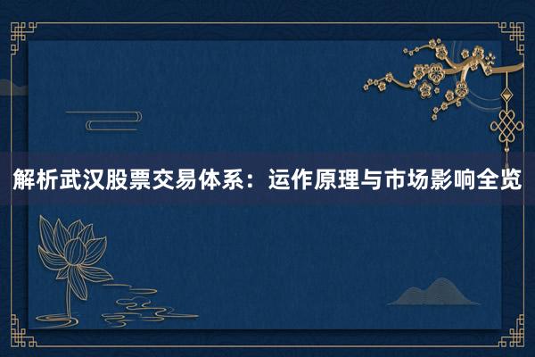 解析武汉股票交易体系：运作原理与市场影响全览