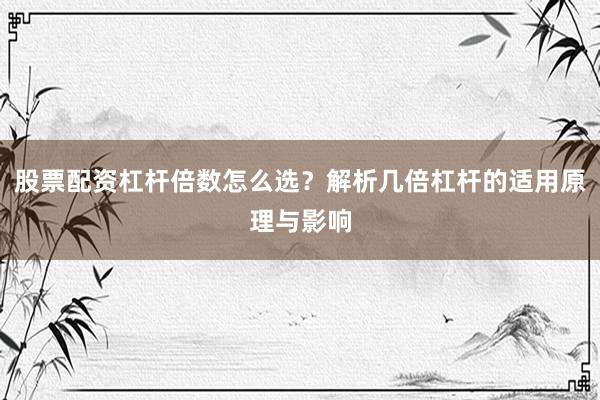 股票配资杠杆倍数怎么选？解析几倍杠杆的适用原理与影响