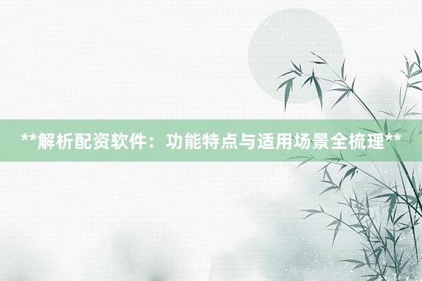 **解析配资软件:功能特点与适用场景全梳理**