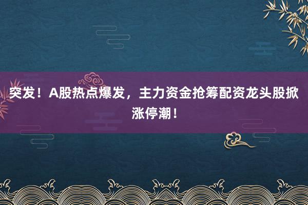 突发！A股热点爆发，主力资金抢筹配资龙头股掀涨停潮！