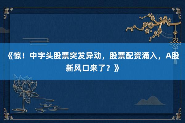 《惊！中字头股票突发异动，股票配资涌入，A股新风口来了？》