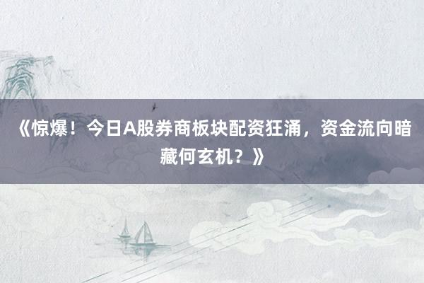 《惊爆!今日A股券商板块配资狂涌,资金流向暗藏何玄机?》