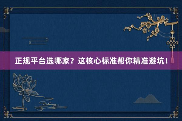 正规平台选哪家?这核心标准帮你精准避坑!