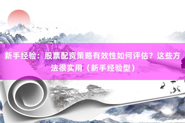 新手经验：股票配资策略有效性如何评估？这些方法很实用（新手经验型）
