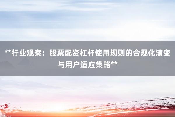 **行业观察：股票配资杠杆使用规则的合规化演变与用户适应策略**